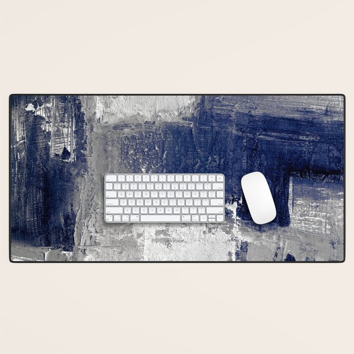 Minimalist Blue and White Abstract Painting  Textured Modern Art gray abstract Desk Mat Gallery Image 1