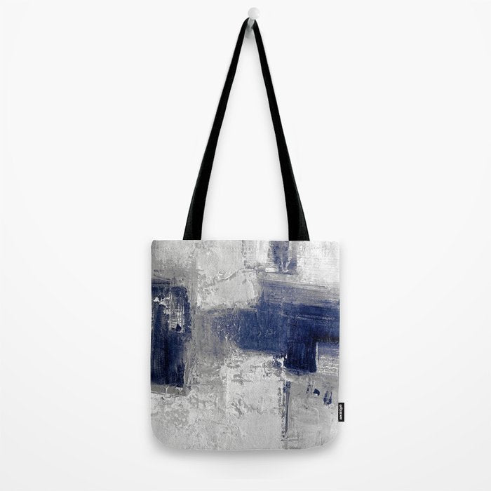 Minimalist Blue and White Abstract Painting  Textured Modern Art gray abstract Tote Bag Gallery Image 2