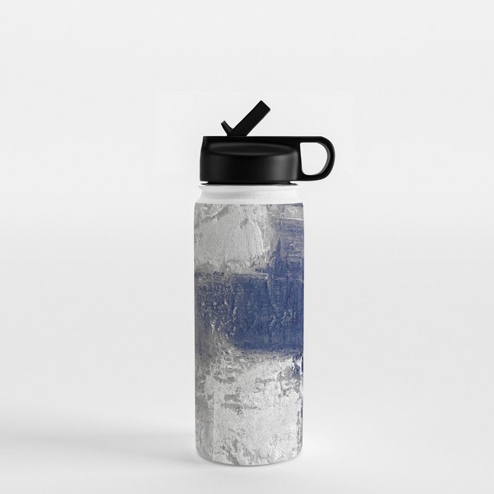 Minimalist Blue and White Abstract Painting  Textured Modern Art gray abstract Water Bottle Gallery Image 1