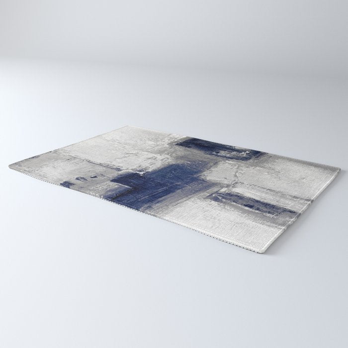 Minimalist Blue and White Abstract Painting  Textured Modern Art gray abstract Rug Gallery Image 3