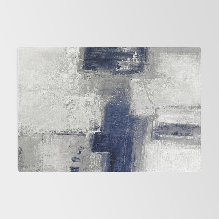 Minimalist Blue and White Abstract Painting  Textured Modern Art gray abstract Rug Gallery Image 2