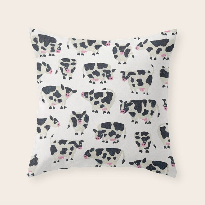 Cow Collection - White Throw Pillow Gallery Image 1