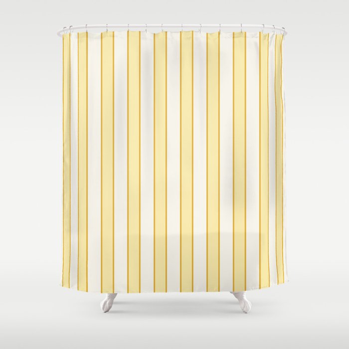 Elegant Cabana Stripe Yellow And Gold Retro Boho Coastal Beach Vibe Shower Curtain Gallery Image 1