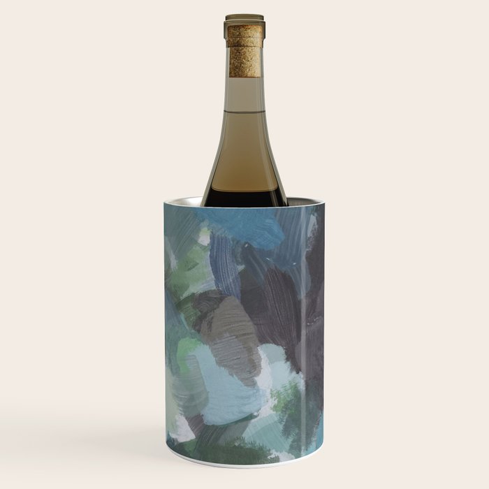 Escaping Reality - Mint Aqua Navy Indigo Sage Lime Green Abstract Nature Painting, Modern Leaves Sky Wine Chiller Gallery Image 3