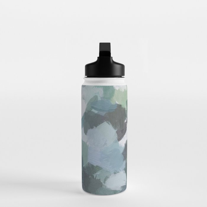 Escaping Reality - Mint Aqua Navy Indigo Sage Lime Green Abstract Nature Painting, Modern Leaves Sky Water Bottle Gallery Image 3