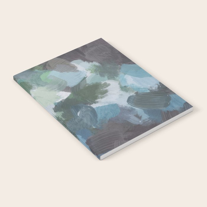 Escaping Reality - Mint Aqua Navy Indigo Sage Lime Green Abstract Nature Painting, Modern Leaves Sky Notebook Gallery Image 2