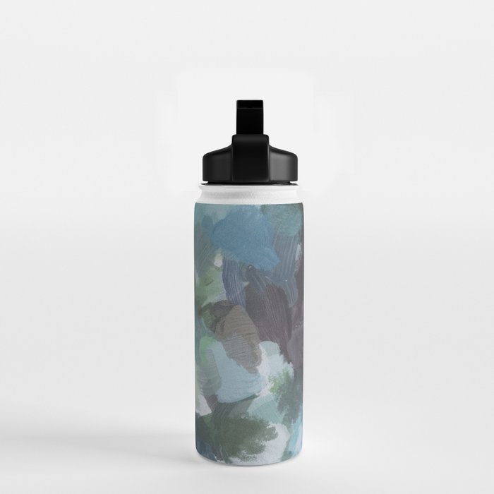 Escaping Reality - Mint Aqua Navy Indigo Sage Lime Green Abstract Nature Painting, Modern Leaves Sky Water Bottle Gallery Image 2