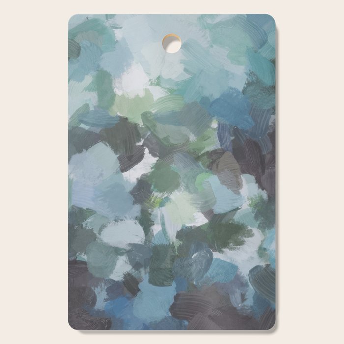 Escaping Reality - Mint Aqua Navy Indigo Sage Lime Green Abstract Nature Painting, Modern Leaves Sky Cutting Board Gallery Image 1