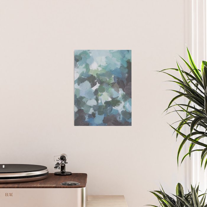 Escaping Reality - Mint Aqua Navy Indigo Sage Lime Green Abstract Nature Painting, Modern Leaves Sky Poster Gallery Image 2
