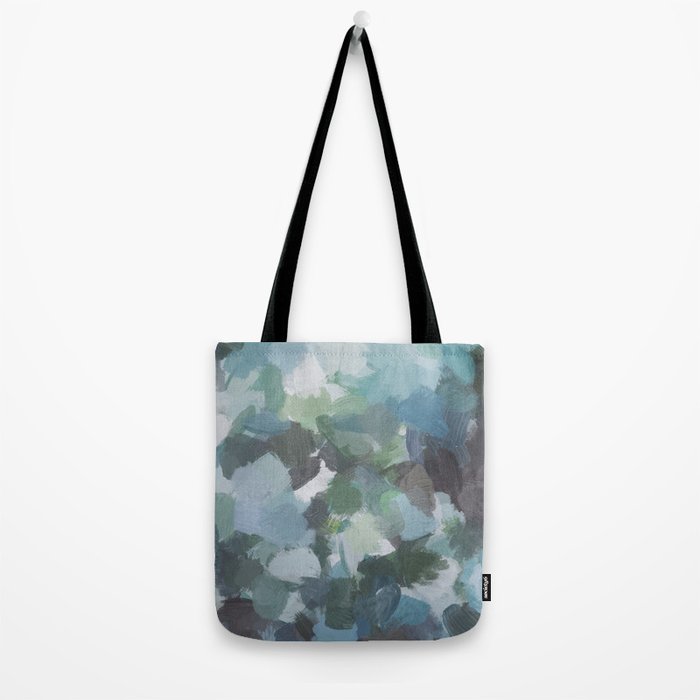 Escaping Reality - Mint Aqua Navy Indigo Sage Lime Green Abstract Nature Painting, Modern Leaves Sky Tote Bag Gallery Image 2