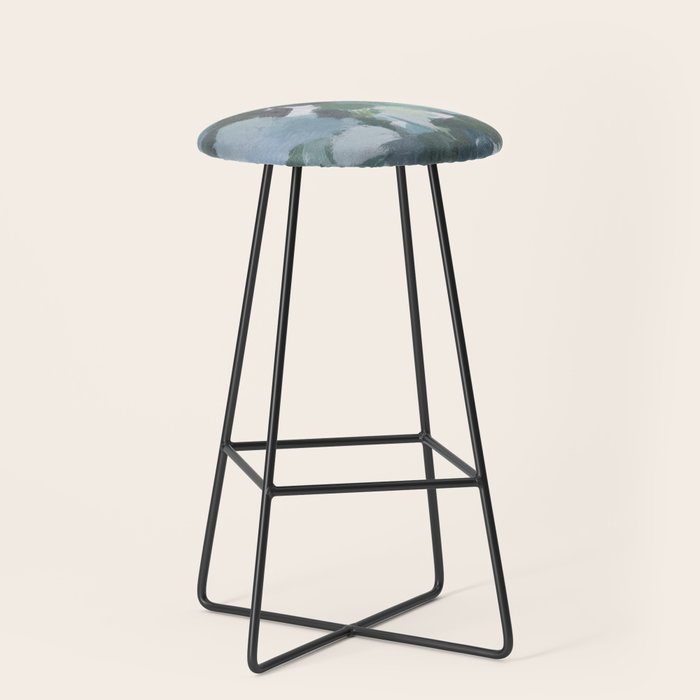 Escaping Reality - Mint Aqua Navy Indigo Sage Lime Green Abstract Nature Painting, Modern Leaves Sky Stool Gallery Image 1