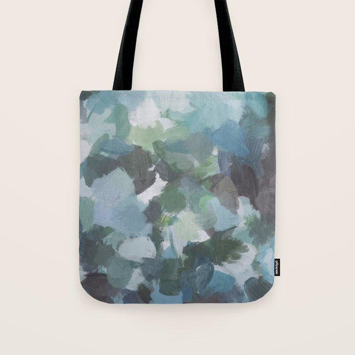 Escaping Reality - Mint Aqua Navy Indigo Sage Lime Green Abstract Nature Painting, Modern Leaves Sky Tote Bag Gallery Image 1