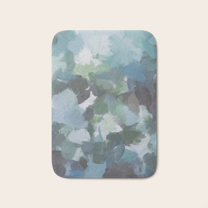 Escaping Reality - Mint Aqua Navy Indigo Sage Lime Green Abstract Nature Painting, Modern Leaves Sky Bath Mat Gallery Image 1