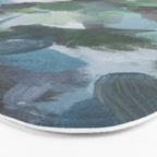 Escaping Reality - Mint Aqua Navy Indigo Sage Lime Green Abstract Nature Painting, Modern Leaves Sky Bath Mat Gallery Image 3
