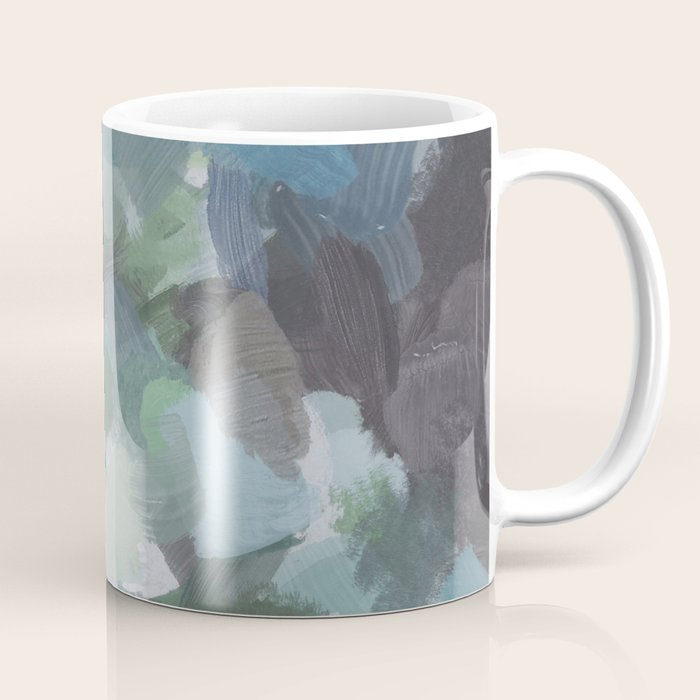 Escaping Reality - Mint Aqua Navy Indigo Sage Lime Green Abstract Nature Painting, Modern Leaves Sky Coffee Mug Gallery Image 1