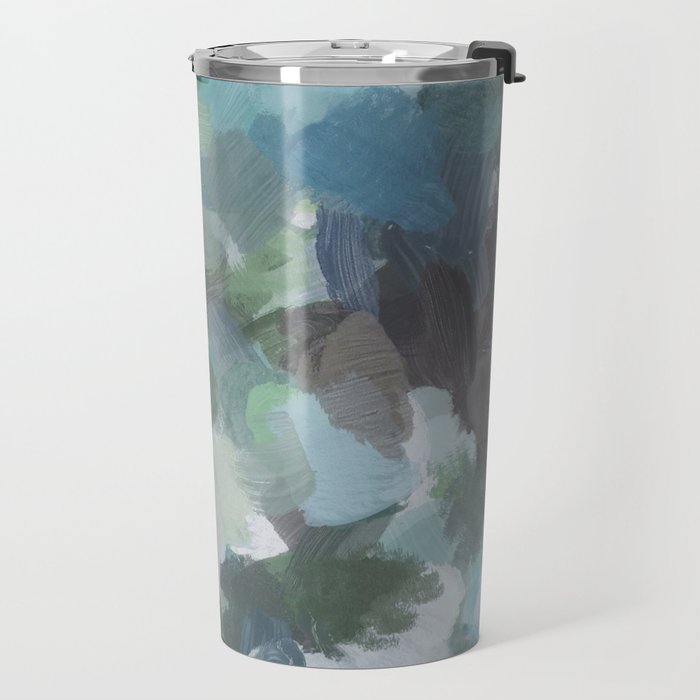 Escaping Reality - Mint Aqua Navy Indigo Sage Lime Green Abstract Nature Painting, Modern Leaves Sky Travel Mug Gallery Image 2