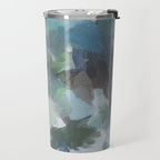 Escaping Reality - Mint Aqua Navy Indigo Sage Lime Green Abstract Nature Painting, Modern Leaves Sky Travel Mug Gallery Image 2