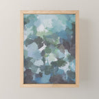 Escaping Reality - Mint Aqua Navy Indigo Sage Lime Green Abstract Nature Painting, Modern Leaves Sky Mini Art Print Gallery Image 1