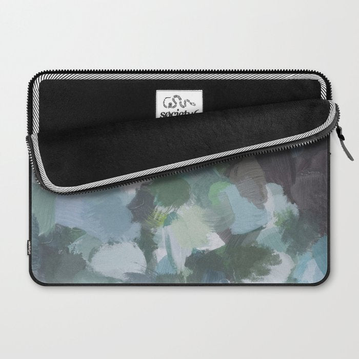 Escaping Reality - Mint Aqua Navy Indigo Sage Lime Green Abstract Nature Painting, Modern Leaves Sky Laptop Sleeve Gallery Image 2