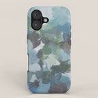 Escaping Reality - Mint Aqua Navy Indigo Sage Lime Green Abstract Nature Painting, Modern Leaves Sky iPhone Case Gallery Image 1