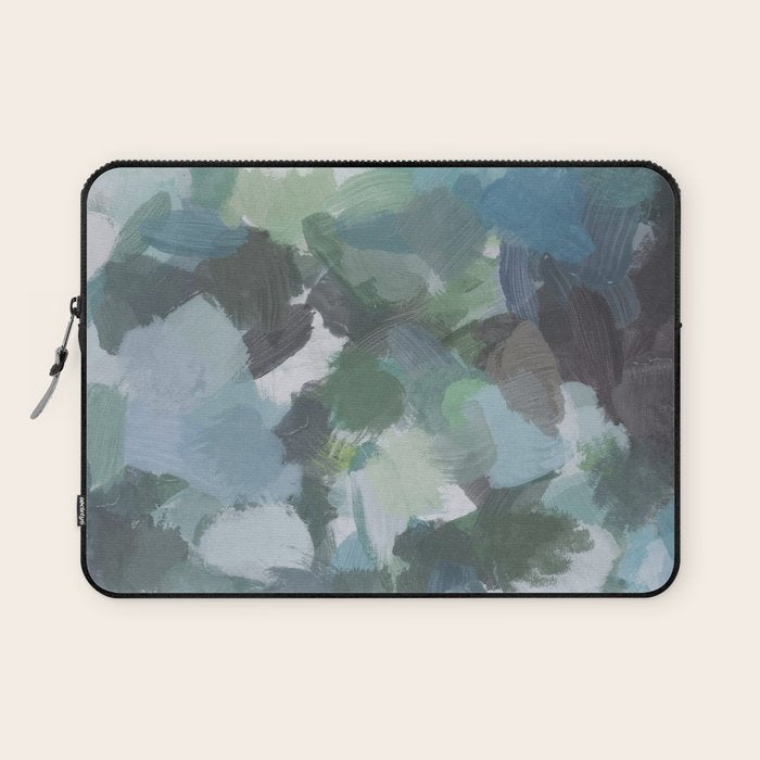 Escaping Reality - Mint Aqua Navy Indigo Sage Lime Green Abstract Nature Painting, Modern Leaves Sky Laptop Sleeve Gallery Image 1