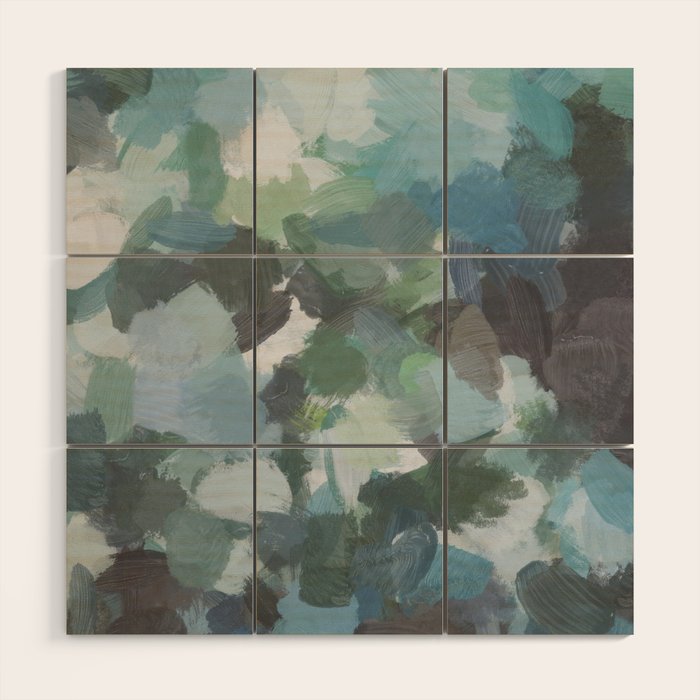 Escaping Reality - Mint Aqua Navy Indigo Sage Lime Green Abstract Nature Painting, Modern Leaves Sky Wood Wall Art Gallery Image 1