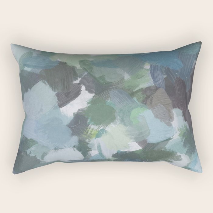 Escaping Reality - Mint Aqua Navy Indigo Sage Lime Green Abstract Nature Painting, Modern Leaves Sky Rectangular Pillow Gallery Image 2