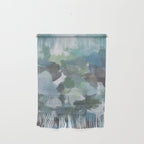 Escaping Reality - Mint Aqua Navy Indigo Sage Lime Green Abstract Nature Painting, Modern Leaves Sky Wall Hanging Gallery Image 1