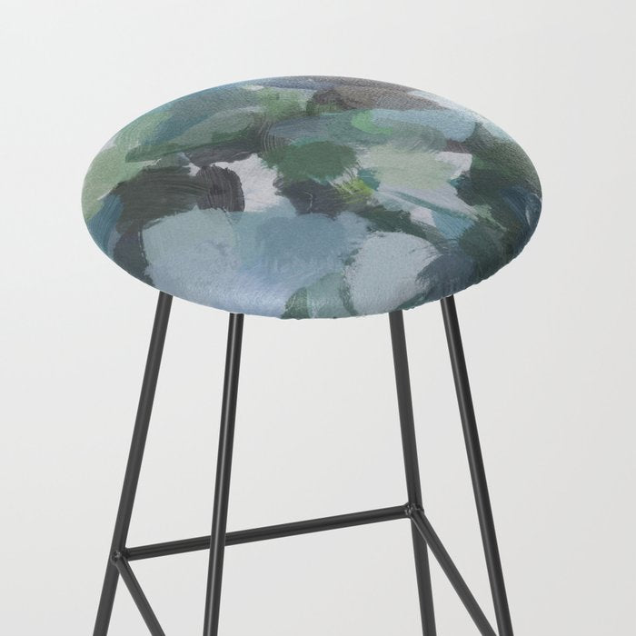 Escaping Reality - Mint Aqua Navy Indigo Sage Lime Green Abstract Nature Painting, Modern Leaves Sky Stool Gallery Image 2