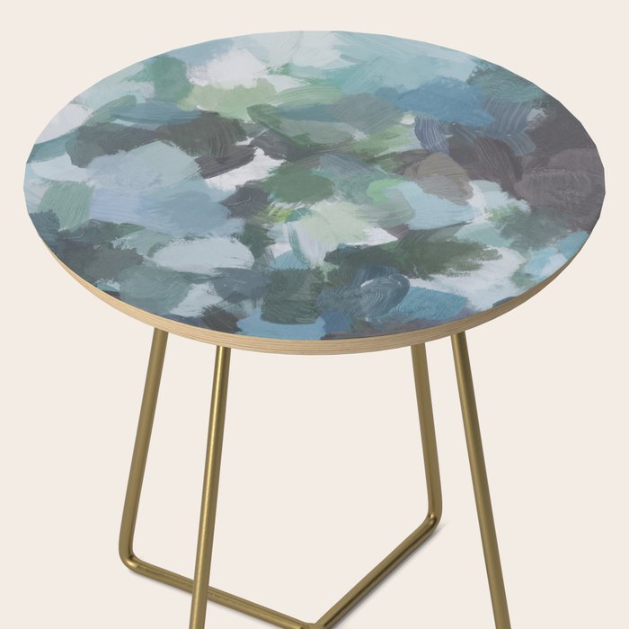 Escaping Reality - Mint Aqua Navy Indigo Sage Lime Green Abstract Nature Painting, Modern Leaves Sky Side Table Gallery Image 2