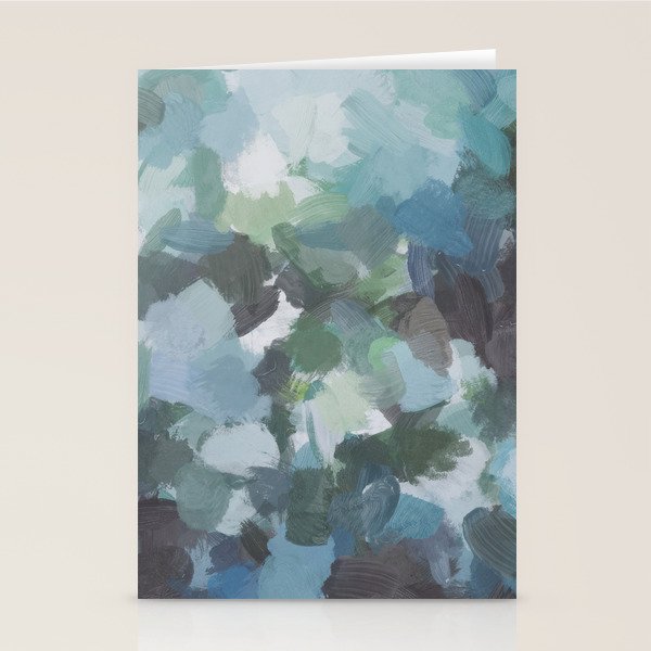 Escaping Reality - Mint Aqua Navy Indigo Sage Lime Green Abstract Nature Painting, Modern Leaves Sky Stationery Card Gallery Image 2