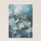 Escaping Reality - Mint Aqua Navy Indigo Sage Lime Green Abstract Nature Painting, Modern Leaves Sky Stationery Card Gallery Image 2