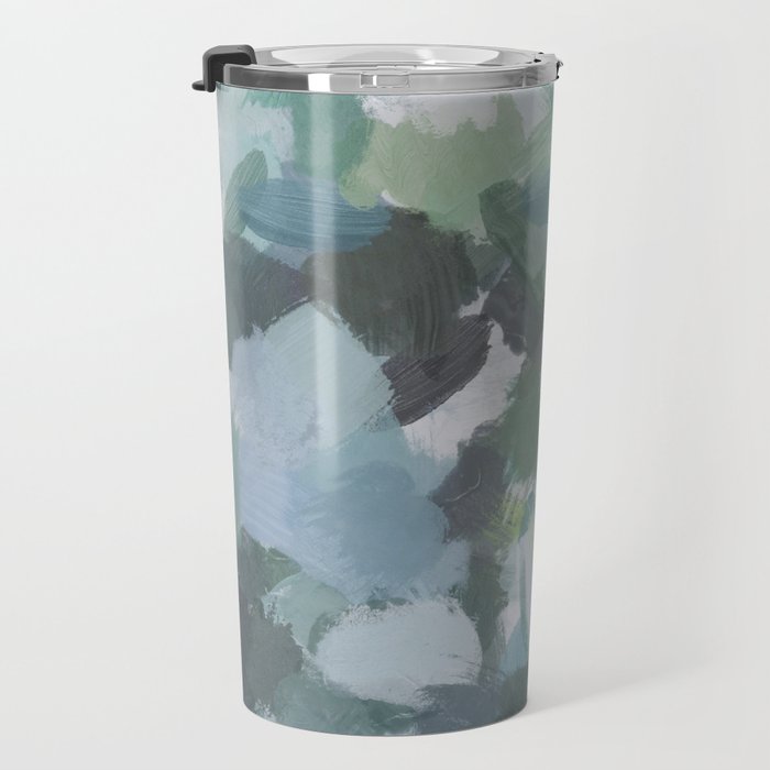 Escaping Reality - Mint Aqua Navy Indigo Sage Lime Green Abstract Nature Painting, Modern Leaves Sky Travel Mug Gallery Image 3