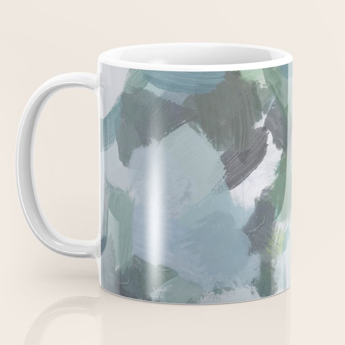 Escaping Reality - Mint Aqua Navy Indigo Sage Lime Green Abstract Nature Painting, Modern Leaves Sky Coffee Mug Gallery Image 3