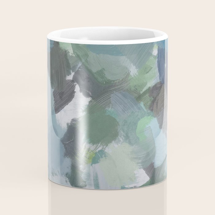 Escaping Reality - Mint Aqua Navy Indigo Sage Lime Green Abstract Nature Painting, Modern Leaves Sky Coffee Mug Gallery Image 4