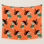 Hula Girl Vintage Pattern Wall Tapestry Gallery Image 4