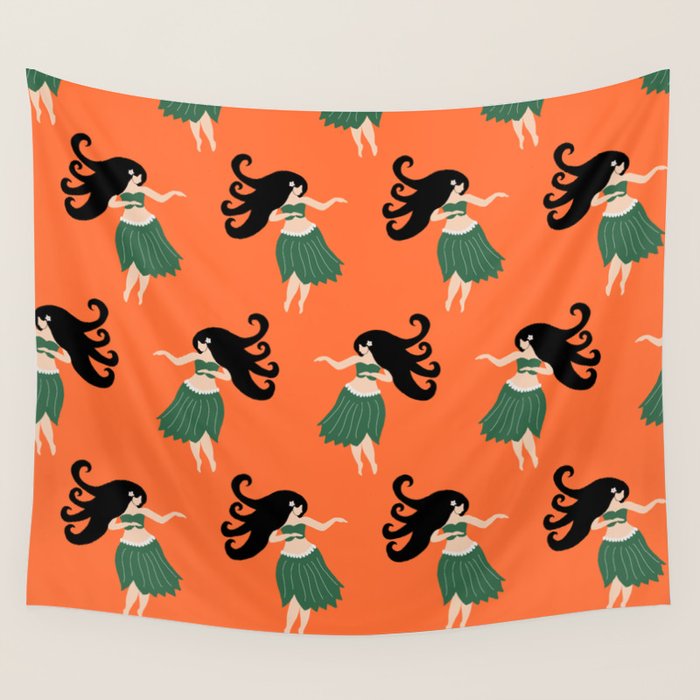 Hula Girl Vintage Pattern Wall Tapestry Gallery Image 4