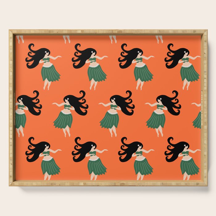 Hula Girl Vintage Pattern Serving Tray Gallery Image 1