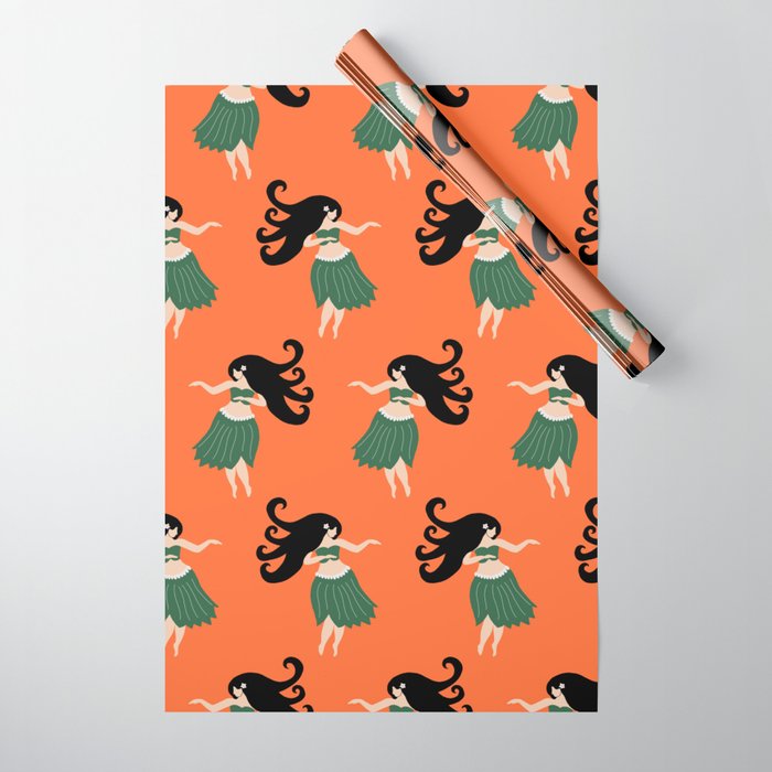 Hula Girl Vintage Pattern Wrapping Paper Gallery Image 1