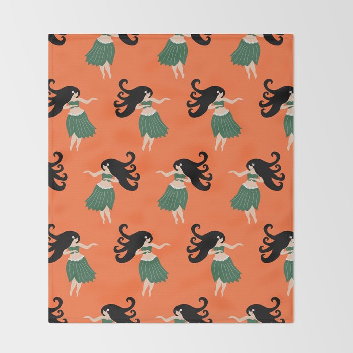 Hula Girl Vintage Pattern Throw Blanket Gallery Image 2