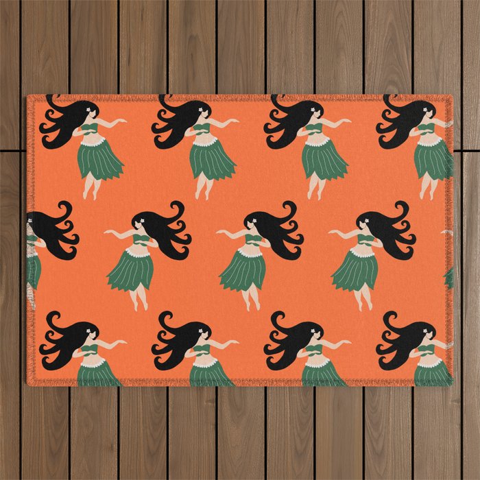 Hula Girl Vintage Pattern Outdoor Rug Gallery Image 1