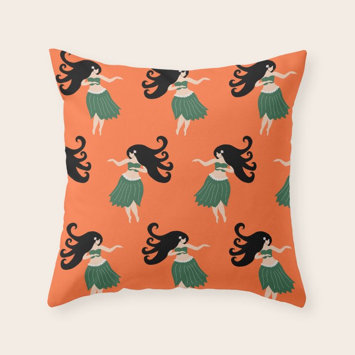 Hula Girl Vintage Pattern Throw Pillow Gallery Image 6