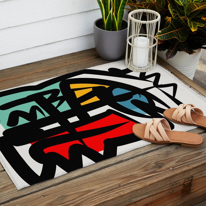 Street art abstract portrait pop Outdoor Rug Gallery Image 2