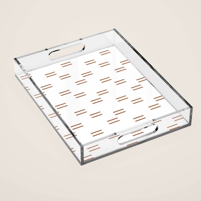 double dash in burnt orange on white Acrylic Tray Gallery Image 1