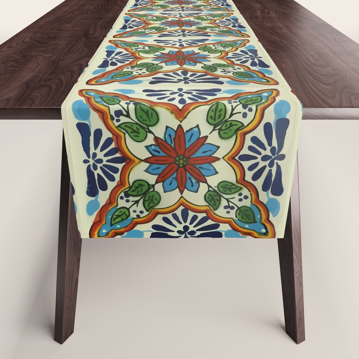 Cross art nouveau mexican talavera tile azulejo interior design Table Runner Gallery Image 1