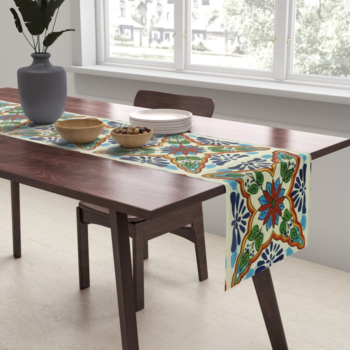 Cross art nouveau mexican talavera tile azulejo interior design Table Runner Gallery Image 2