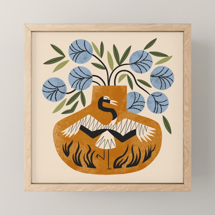 Blue Peonies And Crane Vase Mini Art Print Gallery Image 1