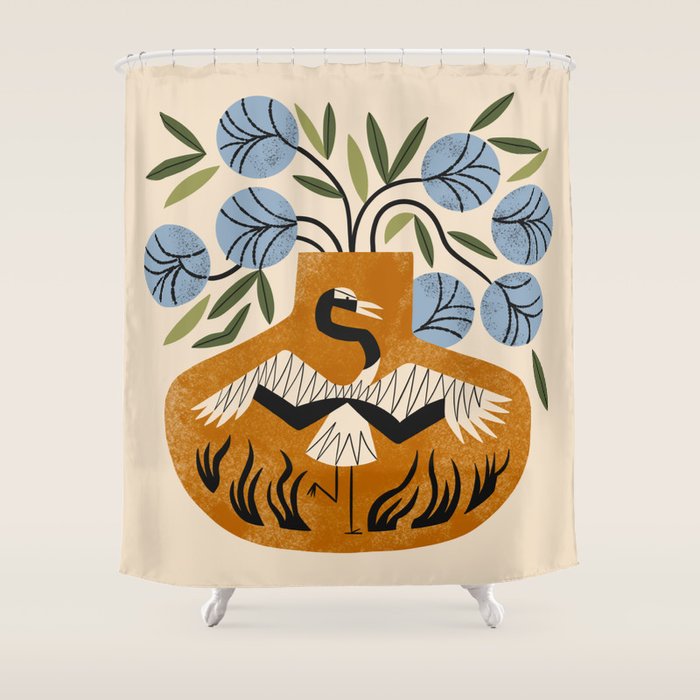 Blue Peonies And Crane Vase Shower Curtain Gallery Image 1