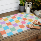 Pastel Checkered Pattern Outdoor Rug Gallery Image 2