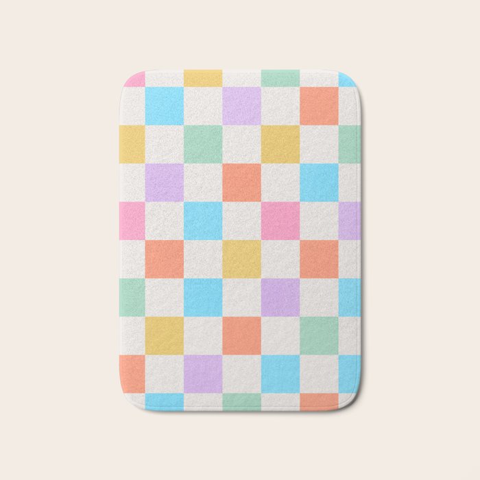 Pastel Checkered Pattern Bath Mat Gallery Image 1